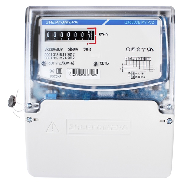 Счетчик трехфазный однотарифный Энергомера ЦЭ6803В 1 230В 5-60А 3ф.4пр.М7Р32