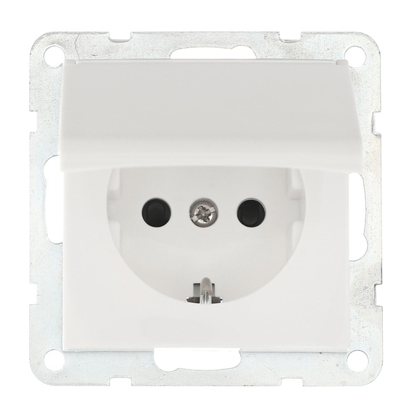 Розетка с заземляющим контактом, шторками и крышкой Экопласт LK60, белый