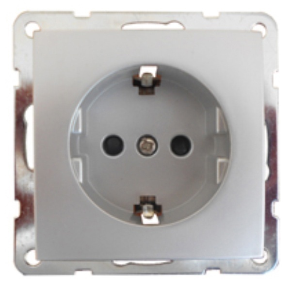 Розетка с заземляющим контактом, без шторок Экопласт LK60, серебристый металлик
