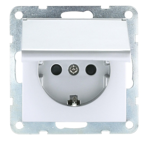 Розетка с заземляющим контактом, шторками и крышкой Экопласт LK60, серебристый металлик