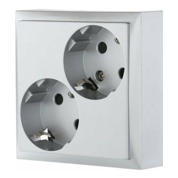 Розетка двойная с заземляющим контактом, со шторками Экопласт LK60, серебристый металлик