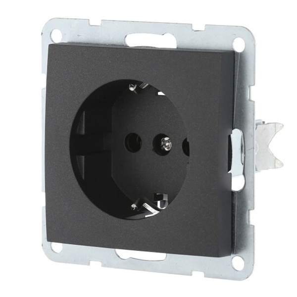 Розетка с заземляющим контактом, без шторок Экопласт LK60, черный бархат