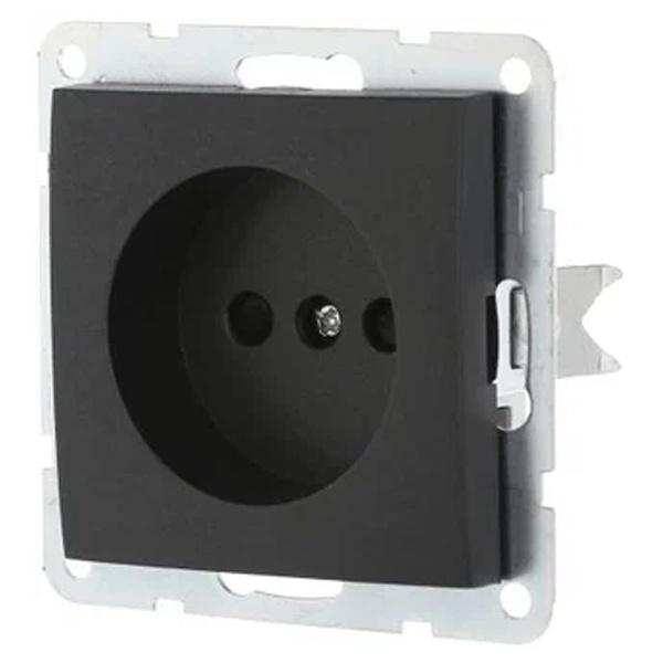 Розетка без заземляющего контакта, со шторками Экопласт LK60, черный бархат