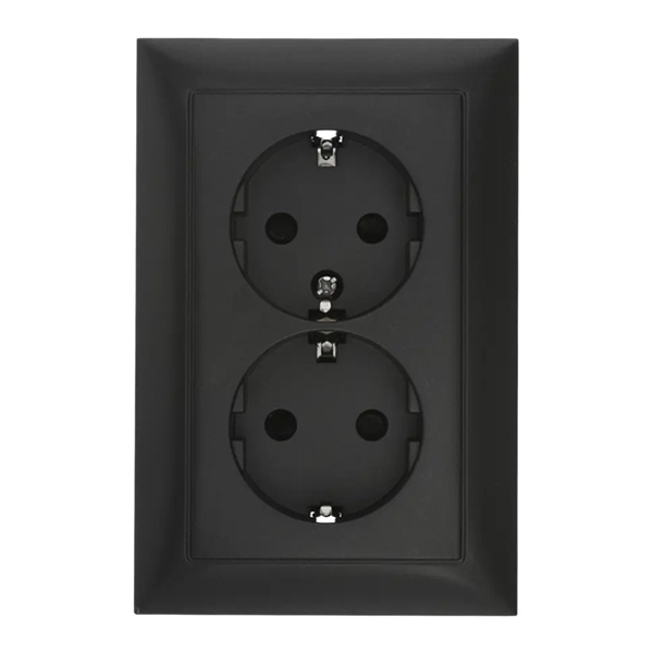 Розетка двойная прямая с заземляющим контактом, со шторками Экопласт LK60, черный бархат