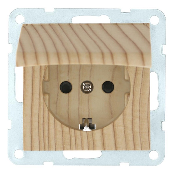 Розетка с заземляющим контактом, шторками и крышкой Экопласт LK60, сосна