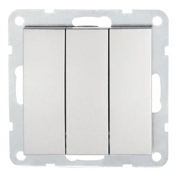 Выключатель 3-клавишный Экопласт (схема 1+1+1) 16 A, 250 B LK60, серебристый металлик