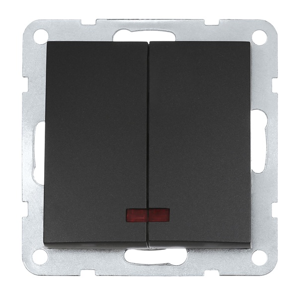 Выключатель 2-клавишный Экопласт, с индикаторами (схема 5L) 16 A, 250 B LK60, черный бархат