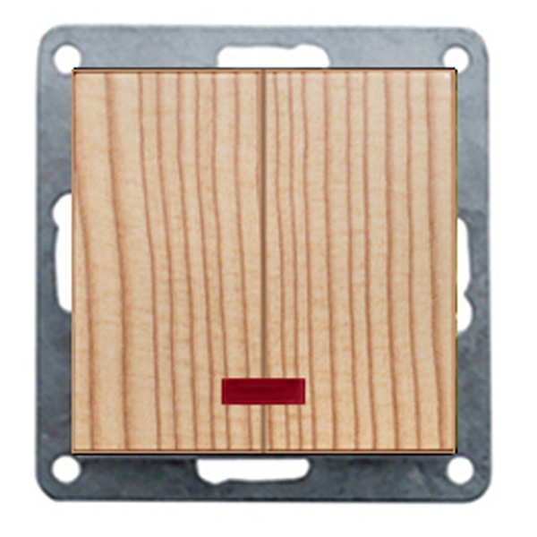 Выключатель 2-клавишный Экопласт, с индикаторами (схема 5L) 16 A, 250 B LK60, сосна