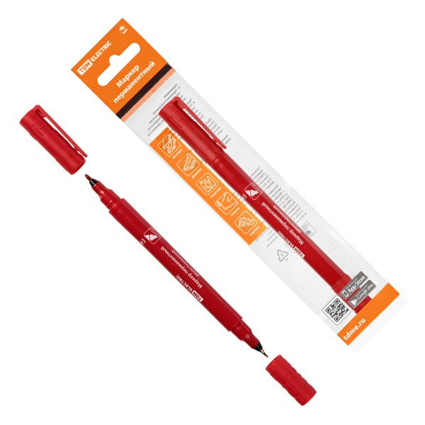 Маркер перманентный TDM двухсторонний 0,4/1 мм, круглый наконечник красный
