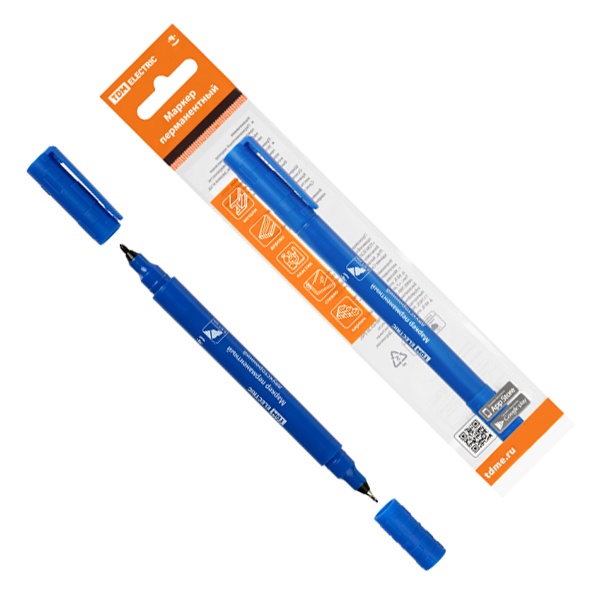 Маркер перманентный TDM двухсторонний 0,4/1 мм, круглый наконечник синий
