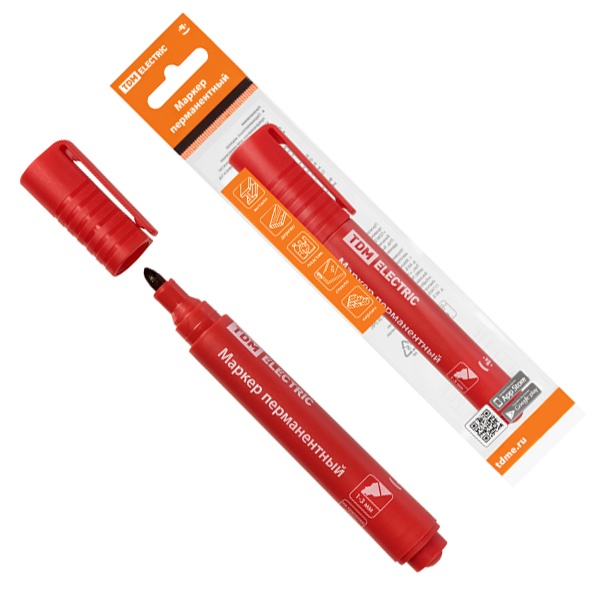 Маркер перманентный TDM 1-3 мм, круглый наконечник красный