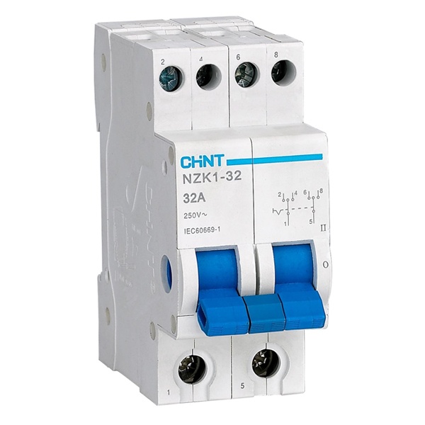 Рубильник реверсивный модульный Chint NZK1-32 2P 32А 3 положения однофазный (выключатель нагрузки)