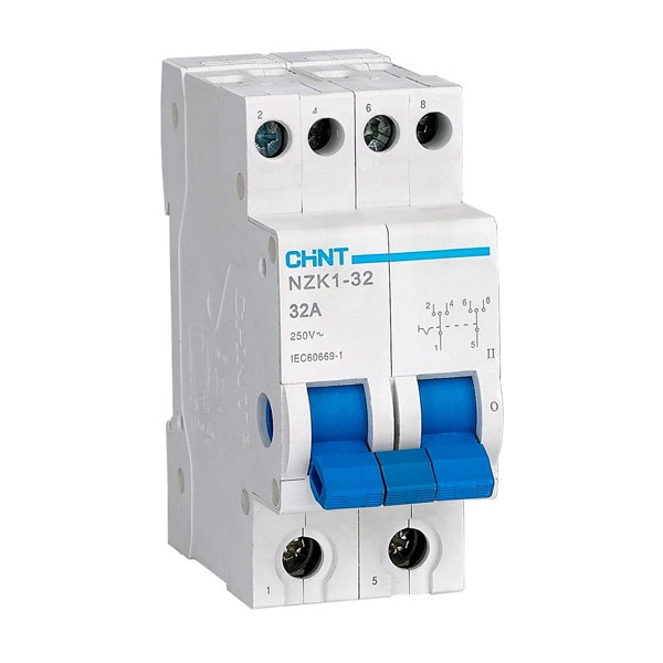 Рубильник реверсивный модульный Chint NZK1-32 2P 32А 2 положения однофазный (выключатель нагрузки)