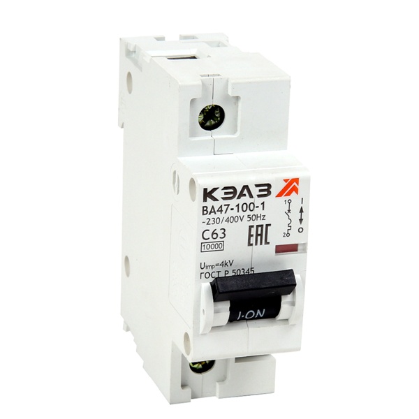 Автоматический выключатель КЭАЗ ВА47-100 1P 100A C 10кА AC 1,5м (ВА47-100-1С100-УХЛ3) (автомат электрический)