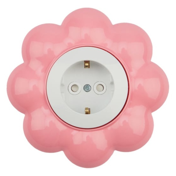 Розетка одноместная Kranz HAPPY Цветок скрытой установки, с заземлением и шторками, белый/розовый