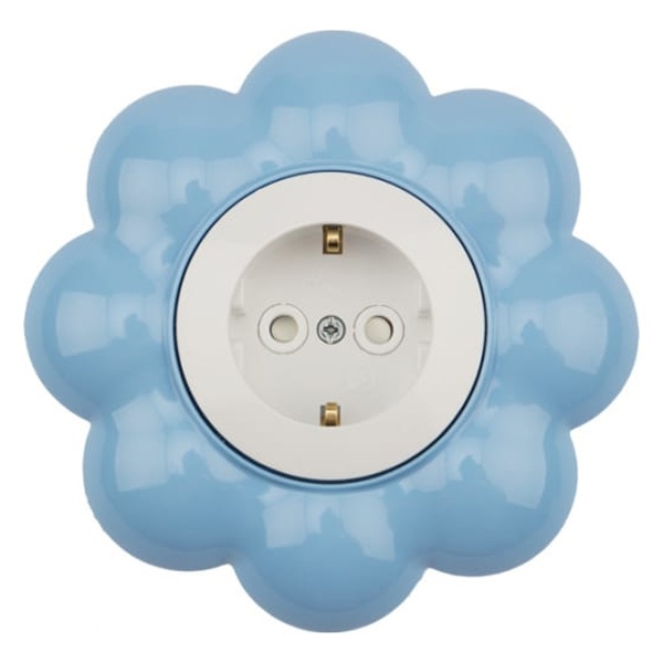 Розетка одноместная Kranz HAPPY Цветок скрытой установки, с заземлением и шторками, белый/голубой