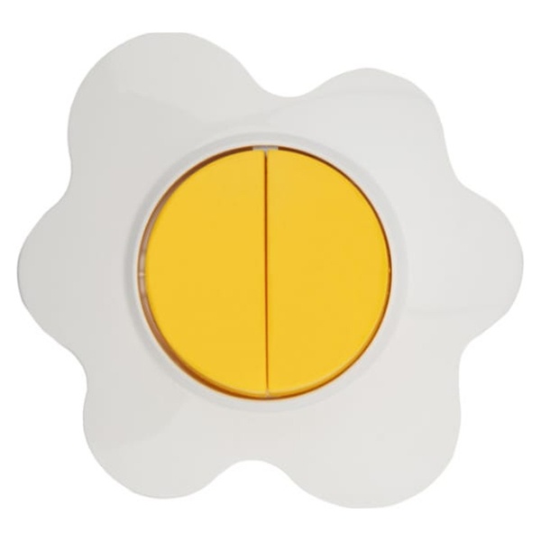 Выключатель двухклавишный Kranz HAPPY Яичница скрытой установки, желтый/белый