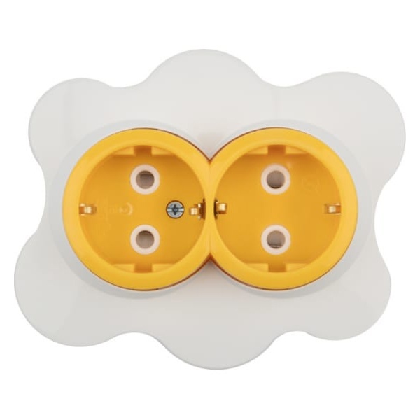 Розетка двойная Kranz HAPPY Яичница скрытой установки, с заземлением и шторками, желтый/белый