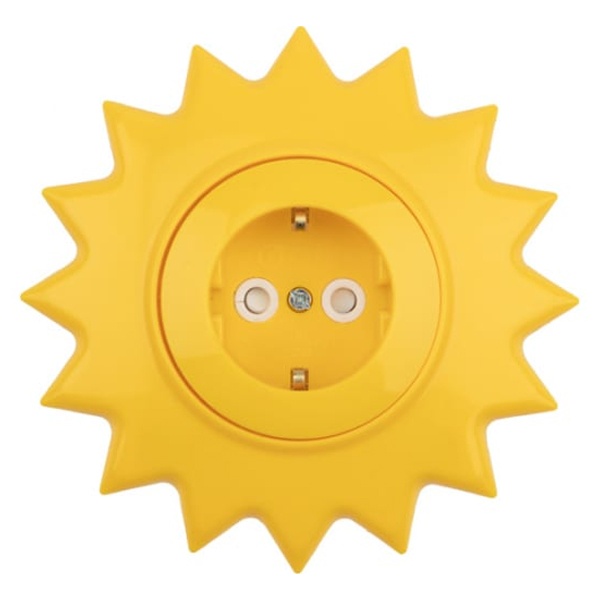 Розетка одноместная Kranz HAPPY Солнце скрытой установки с заземлением и защитными шторками, желтая