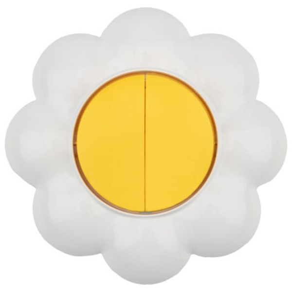 Выключатель двухклавишный Kranz HAPPY Ромашка скрытой установки, желтый/белый