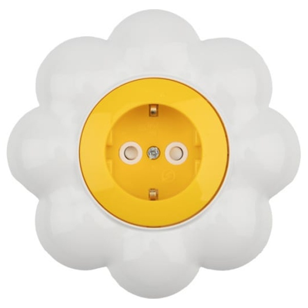 Розетка одноместная Kranz HAPPY Ромашка скрытой установки, с заземлением и защитными шторками, желта