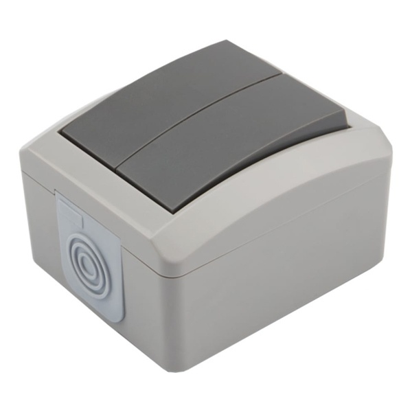 Выключатель двухклавишный открытой установки Kranz Industrial IP54 серый