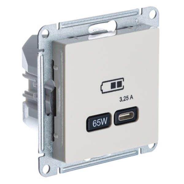 Зарядка высокоскоростная USB SE AtlasDesign тип С 65W QC, PD, бежевый
