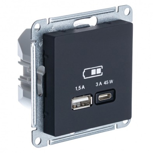 Зарядка высокоскоростная USB SE AtlasDesign тип А + тип С 45W QC, PD, карбон