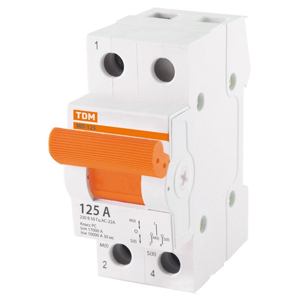 Рубильник реверсивный модульный TDM МП-125 1P 125А 3 положения однофазный (выключатель нагрузки)