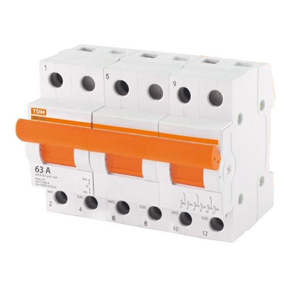 Рубильник реверсивный модульный TDM МП-125 3P 63А 3 положения трехфазный (выключатель нагрузки)