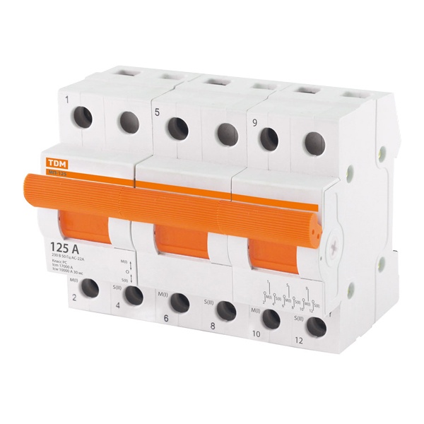 Рубильник реверсивный модульный TDM МП-125 3P 125А 3 положения трехфазный (выключатель нагрузки)