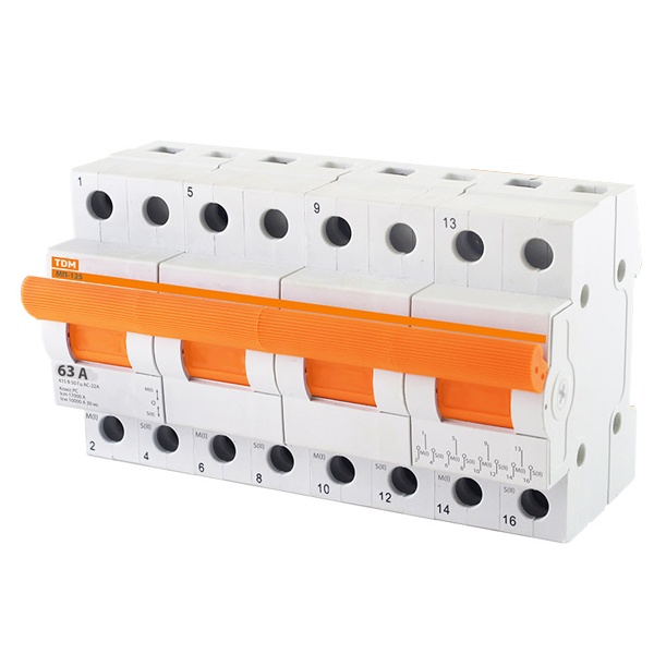 Рубильник реверсивный модульный TDM МП-125 4P 63А 3 положения трехфазный (выключатель нагрузки)