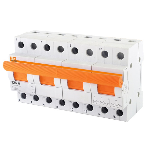 Рубильник реверсивный модульный TDM МП-125 4P 125А 3 положения трехфазный (выключатель нагрузки)