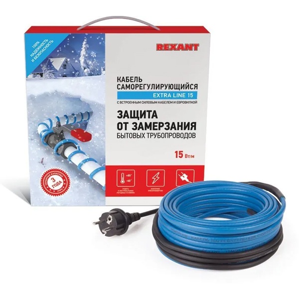 Греющий саморегулирующийся кабель на трубу Rexant 15MSR-PB 4M (4м/60Вт)