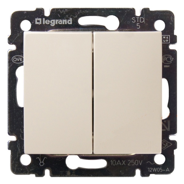 Выключатель двухклавишный Legrand Valena слоновая кость (774305 в индивидуальной упаковке) (бежевый)