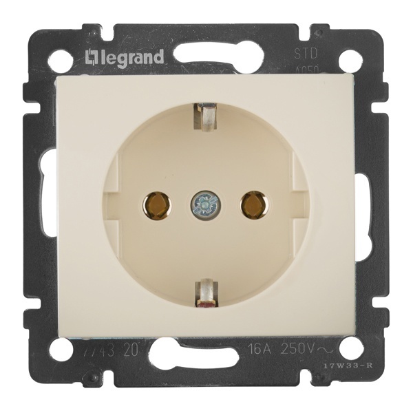 Розетка Legrand Valena с заземлением со шторками слоновая кость (774321 в индивидуальной упаковке) (бежевый)