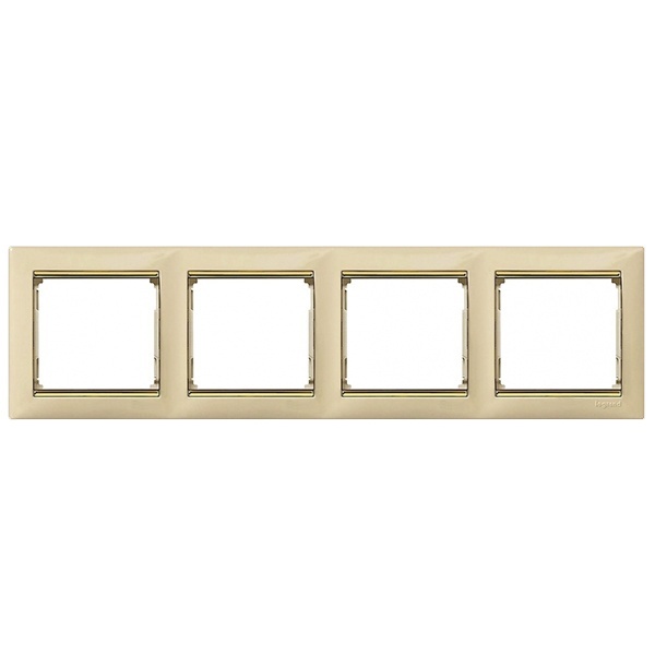 Рамка Legrand Valena 4 поста слоновая кость/золотой штрих (774154 в индивидуальной упаковке)