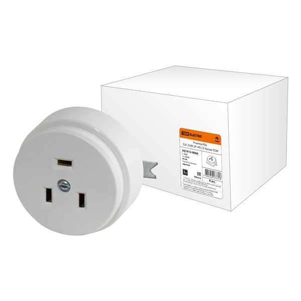 Розетка встраиваемая TDM РШ 32А 250В 2Р+РЕ круглая белая