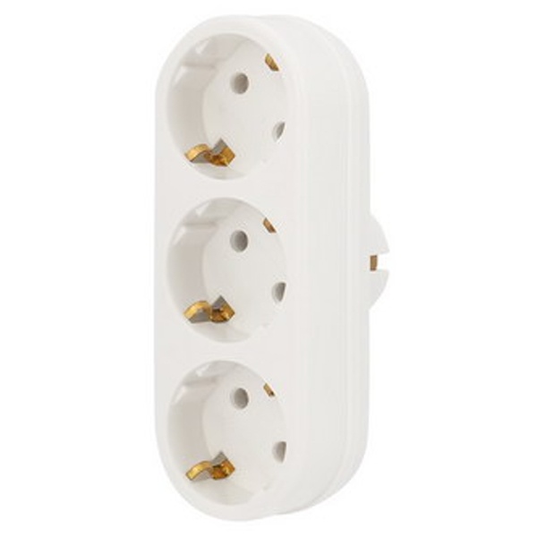 Тройник электрический линейный Rexant 16 А с заземлением белый