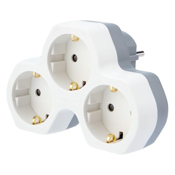 Тройник электрический Rexant 16 А с заземлением и защитными шторками, белый