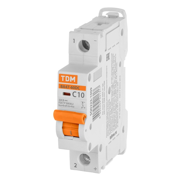 Автоматический выключатель постоянного тока TDM ВА47-60DC 1P 10А 6кА характеристика С 220В (автомат электрический)