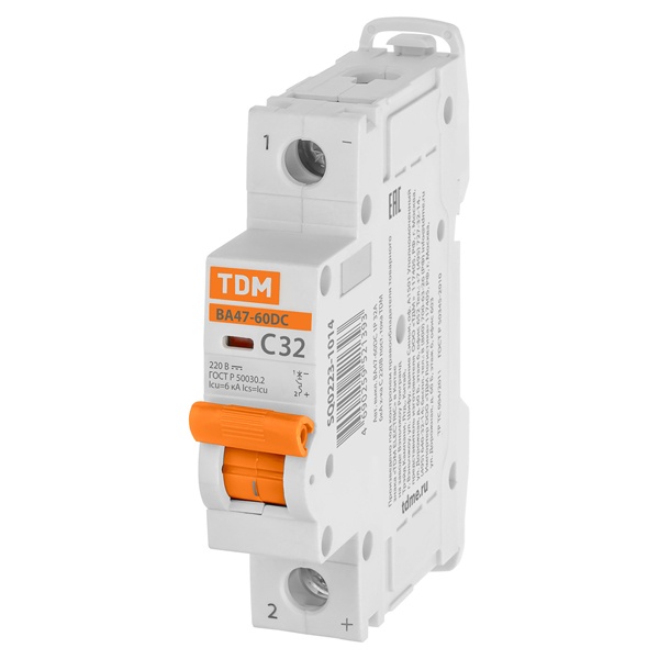 Автоматический выключатель постоянного тока TDM ВА47-60DC 1P 32А 6кА характеристика С 220В (автомат электрический)