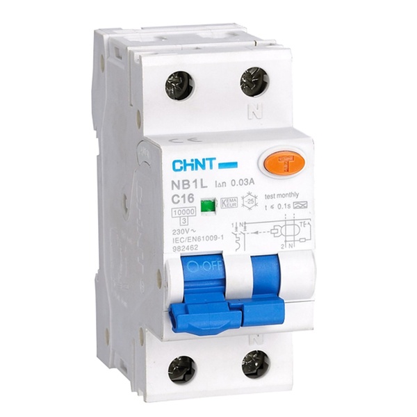 Дифференциальный автомат Chint NB1L B6А 1P+N 30мА тип A однофазный электромеханический 6кА 2м (дифавтомат, АВДТ)