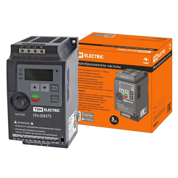 Преобразователь частоты TDM ПЧ-00H75 230В 50Гц выходной ток 5А 0,55-0,75кВт