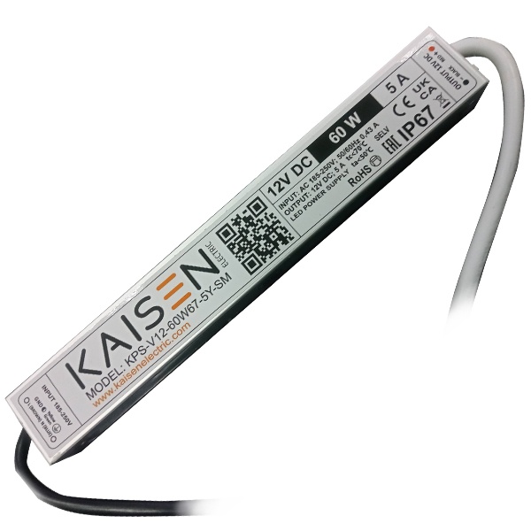 Блок питания для светодиодной ленты Kaisen 60W 12V 0-5A -30+40°С IP67 182х40х22 mm