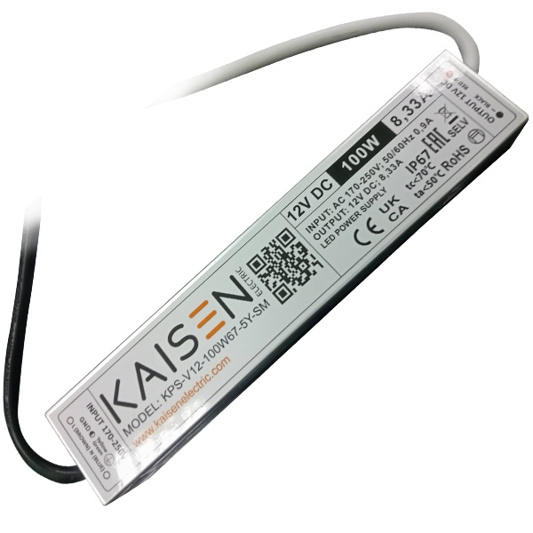 Блок питания для светодиодной ленты Kaisen 100W 12V 0-8,33A -30+40°С IP67 218х40х22 mm