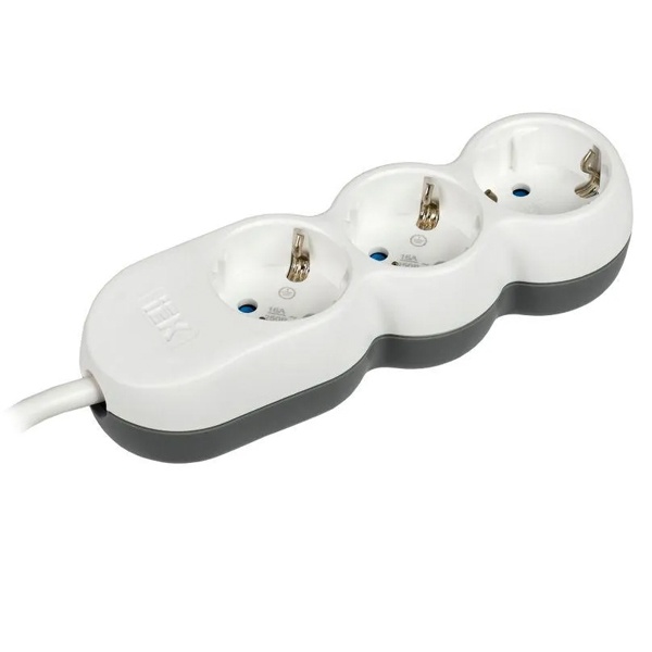 Удлинитель ИЭК UNO У03 3х2P+PE со шторками 5м 3х1,5мм2 16А/250В белый/серый