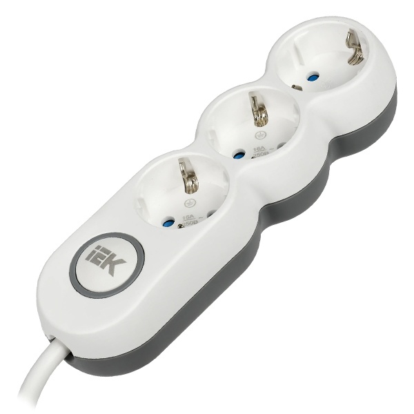 Удлинитель ИЭК UNO У03В 3х2P+PE со шторками и выключателем 5м 3х1,5мм2 16А/250В белый/серый