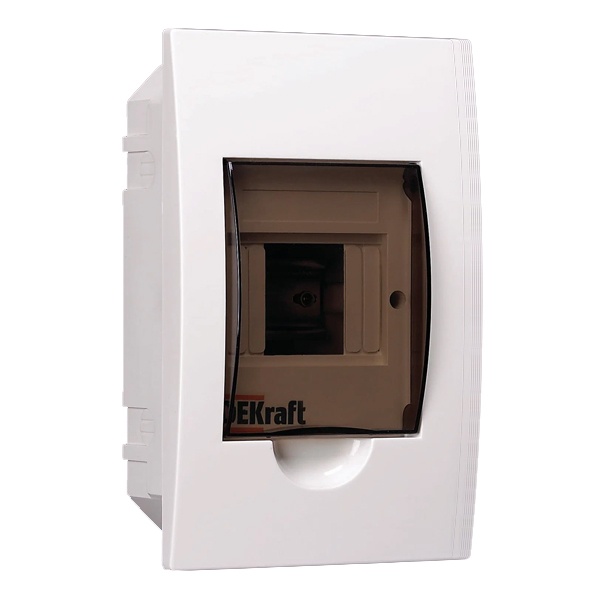 Шкаф пластиковый встраиваемый DEKraft ЩРВ-П на 4 модуля (1х4) прозрачная дверь шины IP41 белый