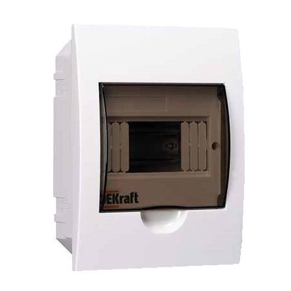 Шкаф пластиковый встраиваемый DEKraft ЩРВ-П на 6 модулей (1х6) прозрачная дверь шины IP41 белый